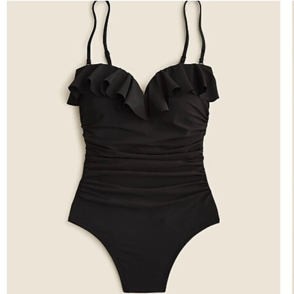 J. Crew Black Ruffled One Piece Swimsuit